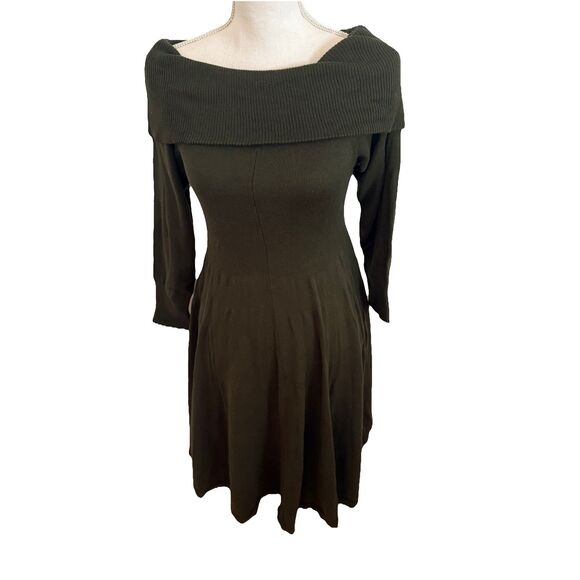 Torrid 0 Off-Shoulder Sweater Dress Olive Green Fit & Flare Knit Long Sleeve L12 - Picture 1 of 7